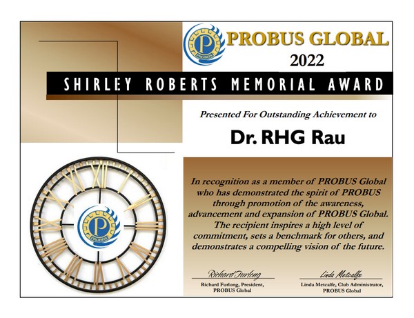 Shirley Roberts Award Certificate 2022